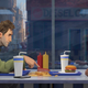 Peter and Miles having some burgers.